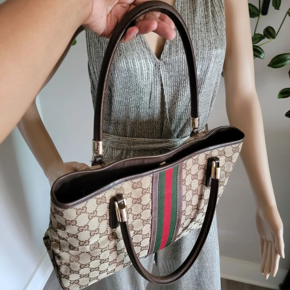 SALE🎉 RARE Authentic Gucci Sherry Line Web Tote Shoulder Bag - Picture 11 of 17